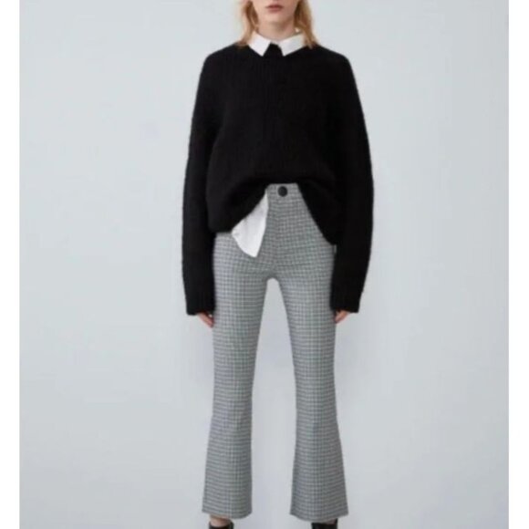 Plaid Black & White High-Waisted Flare Pants With Belt Loops Retro 80's Size 28 - Picture 2 of 9